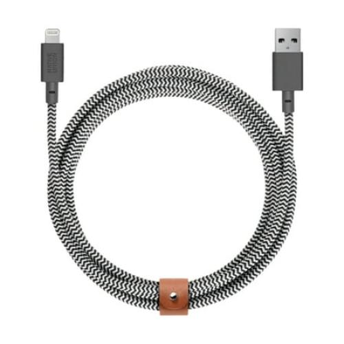 Native Union Belt Cable XL - 10ft Ultra-Strong Reinforced Durable USB-C to Lightning [MFi Certified] Charging Cable with Leather Strap for iPhone/iPad (Zebra)