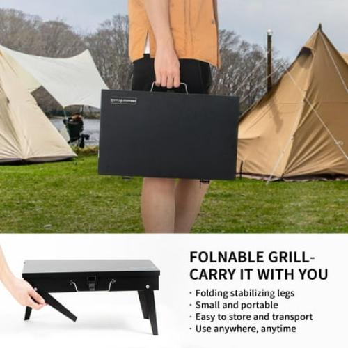 MASTER COOK Portable Foldable Charcoal Grill Tabletop BBQ for Camping, Patio and Picnic 17.1”*10.8”*2.5”