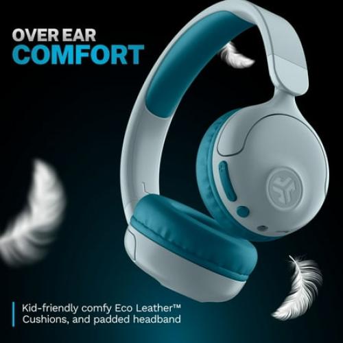 JLab JBuddies Pop Kids Headphones, Wireless / Wired, 48  Hr Playtime, Volume Safe, Cloud Foam, Teal