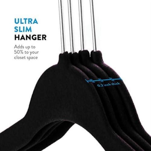 Velvet Heavy Weight Clothing Hanger, 50 Pack, Black