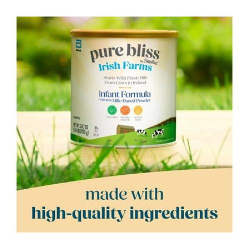 Pure Bliss by Similac Irish Farms Powder Baby Formula, Easy to Digest, 24.7-oz Can, Pack of 4