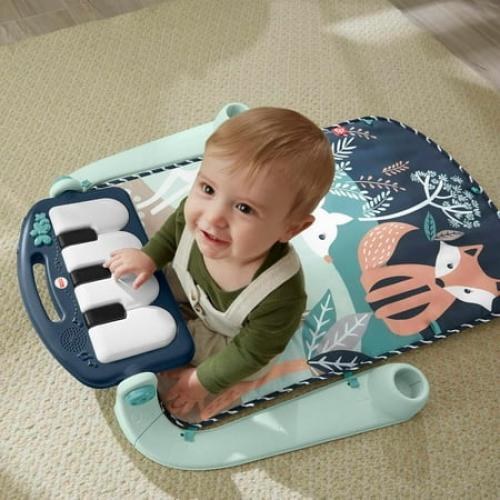 Fisher-Price Baby Gym Playmat With Kick & Play Piano And Tummy Time Toys, Navy Fawn