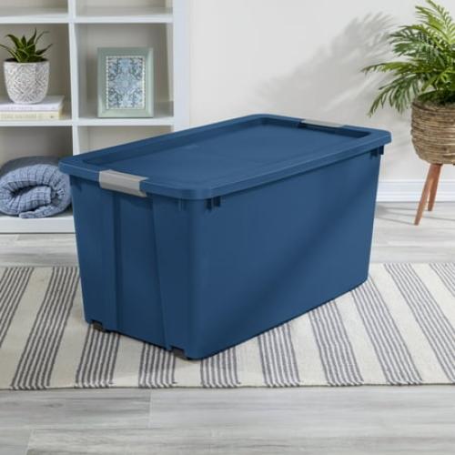 Sterilite 45 Gallon Extra-Large Wheeled Storage Bin, Plastic Storage Container with Latch Lid & Wheels, Blue