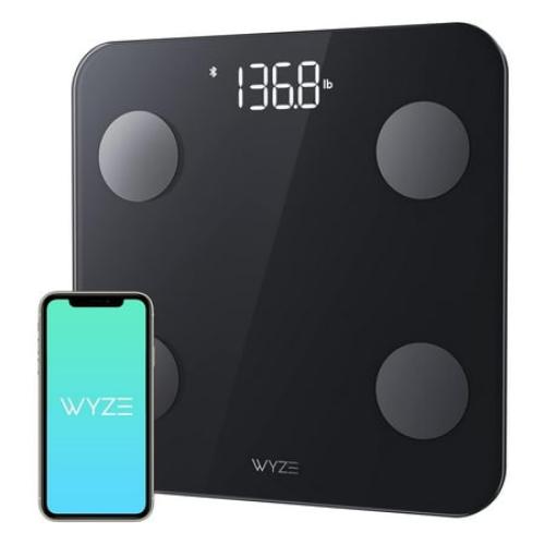 Color Black Wyze Scale S, Scale for Body Weight, Digital Bathroom Scale for Body Fat, BMI, Muscle, and Heart Rate, Body Composition Analyzer with App, Batteries Included, Bluetooth, 400 lb, Black