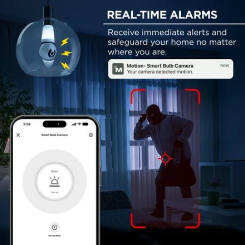 2K Light Bulb Security Camera, 360° Pan Tilt, 4MP HD Video, Night Vision, Motion Alerts, WiFi Smart Camera with LED Light