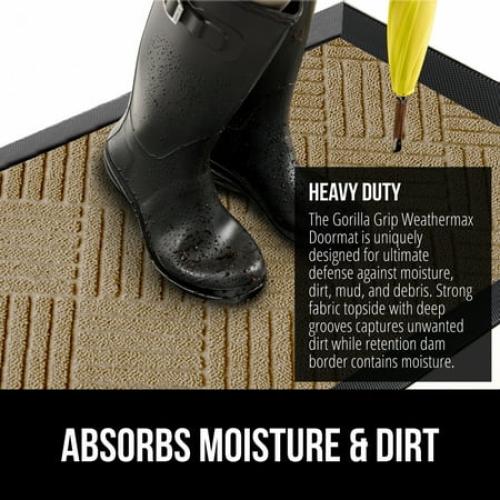 GORILLA GRIP Outside Doormat, WeatherMax Waterproof Indoor Outdoor Door Mat, 29x17 Beige Diamond