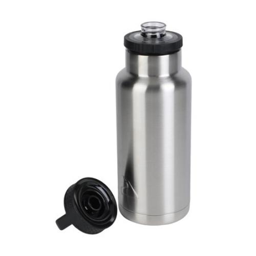 Ozark Trail 64 oz Chug Lid, Double-Wall Vacuum Insulated Stainless Steel Water Bottle, Silver, Keeps Drinks Hot & Cold