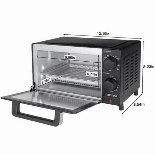 Mainstays 4 Slice Countertop Toaster Oven with 3 Settings, Includes Baking Rack and Pan, Black, New