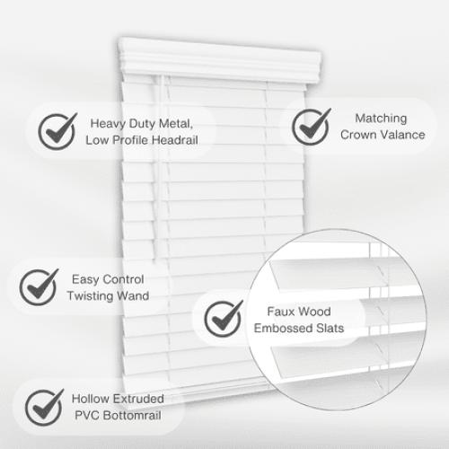 Lotus & Windoware Cordless 2 Faux Wood Room Darkening Horizontal Blind, 34.5 W x 72 L, Bright White, Embossed
