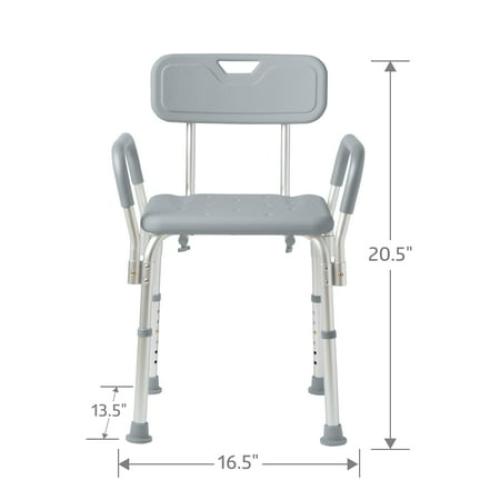 Medline Shower Aluminum Chair with Back and Padded Arms, Supports up to 350 lbs. Gray