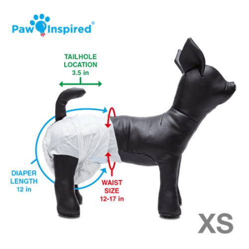 Paw Inspired Female Dog Diapers Disposable | Doggie Puppy Pet Cat Diapers | Diapers for Females Dogs in Heat, Female Dog Pampers | Dog Incontinence, Senior Dogs, Potty Training (X-Small)