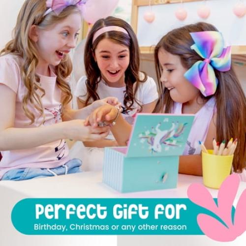 Amitie Lane Itsy Unicorn Musical Jewelry Box, Unicorn Charm Bracelet, Girls Ages 6 , Mint Green