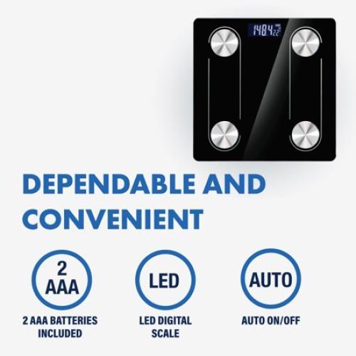 Digital Body Scale Trnr-BDYSCLE-BLK, Home Essential Body Weight Scale for People, Durable Bathroom Accessory, Compatible with Apple and Android OS, Workout and Fitness Equipment