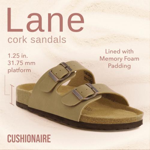 Size 8 M Cushionaire Women's Lane Cork Footbed Sandal – Comfortable Double Buckle Slip-On with Genuine Suede Footbed & Arch Support Slide Sandals for Women
