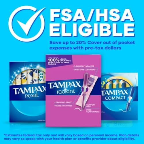 Tampax Pearl Tampons Ultra Absorbency with LeakGuard Braid, 45 Count