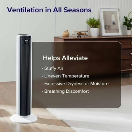 LEVOIT Tower Fan for Bedroom, 25ft/s Velocity 28dB Bladeless Oscillating Fan with 90°, Remote Control, 5 Quiet Speeds, 4 Modes, 12H Timer, Standing Fan for Home, White, Classic 36 Inch