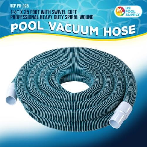 U.S. Pool Supply 1-1/2 x 25 Foot Professional Heavy Duty Spiral Wound Swimming Pool Vacuum Hose with Kink-Free Swivel Cuff, Flexible - Connect to Vacuum Heads, Skimmer, Filter Pump Inlet, Accessories
