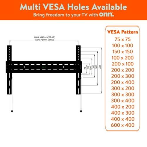 onn. Fixed TV Wall Mount for TVs 32 to 86, Holds Up To 120 lbs