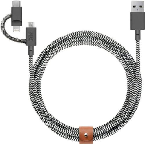 Native Union Belt Cable Universal - 6.5ft USB-C Charging Cable 3-in-1 Adaptor (Zebra)