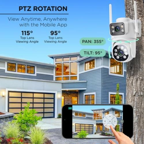 Merkury Smart Outdoor Camera 1080p - Dual Lens Pan-Tilt Security Cam, White (1-Pack)