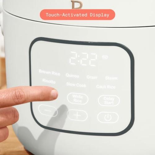 Beautiful 14-Cup Cooked, 6-Cups Uncooked Electric Rice and Grain Cooker, EverGood™ Ceramic Nonstick Coating, White Icing by Drew Barrymore