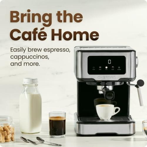 Chefman CraftBrew Espresso Machine w/ Steam Wand and Touch Controls – Stainless Steel, New