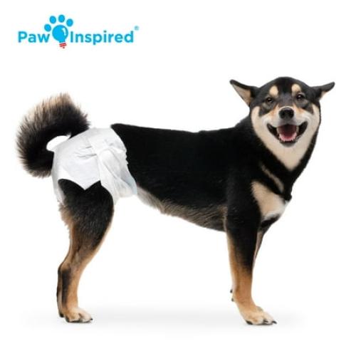 Paw Inspired Disposable Dog Diapers Female| Puppy, Doggie, Cat, Pet Diapers |Diapers for Dogs in Heat Period, Diapers that Stay on, Senior, Excitable Urination, or Incontinence (Medium, 32 Count)