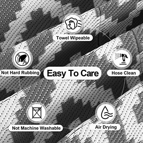 OutdoorLines Outdoor Reversible Rugs for Patio 4x6 ft - Plastic Area Rug Stain & UV Resistant Portable RV Carpet Plastic Straw Mats for Porch Pool Deck and Camping Diamond/Cyan & White