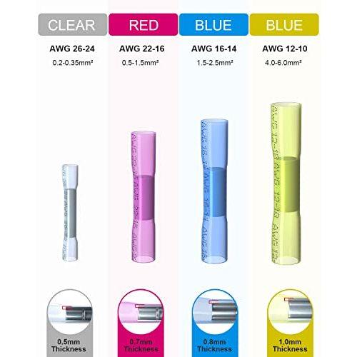 Heat Shrink Butt Connectors Kit 120PCS Waterproof Butt Splice Insulated Automotive Electrical Marine Wire Crimp Terminals for Automotive Boat Truck Stereo Joint- 4 Colors / 4 Sizes