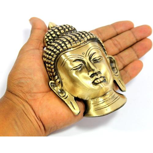 eSplanade Brass Buddha Face Wall Hanging Idol Statue Figurine Murti Showpiece, 5 Inches
