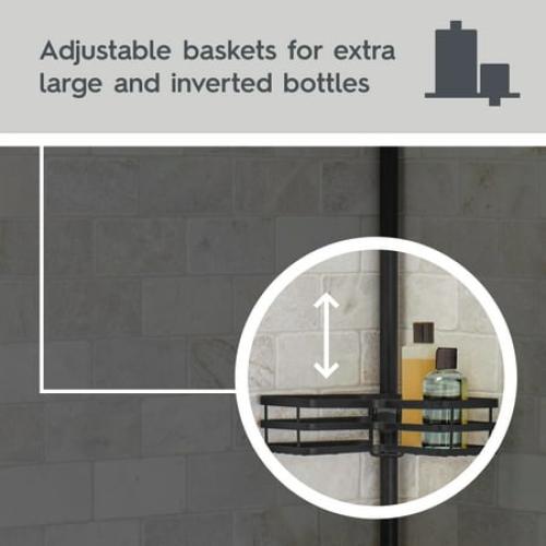 Better Homes & Gardens Tension Pole Shower Caddy, Resists Rust, 3 Tier Caddy, 5 - 9 ft, Matte Black
