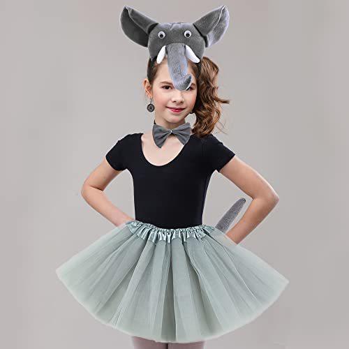 Cotiny 5 Pieces Kids Elephant Costume Kit Elephant Headband Tail Tutu Skirt Elephant Cosplay Kit for Halloween Animal Party Costume Accessories