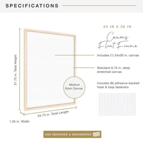 MCS Canvas Float Frames 16x20 Frame, Black Frame for Finished Canvases, Vertical & Horizontal Wall Hanging Large Frame with Adhesive for Canvas Paintings (1-Pack)