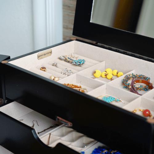 Hives & Honey Port Elegant Charcoal Jewelry Armoire: Freestanding, Lockable Wooden Cabinet for Women ***WHITE***