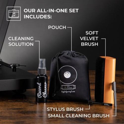 Big Fudge Vinyl Record Cleaning Kit - 4-in-1 Solution with Velvet Brush, Cleaning Liquid, Stylus Brush & Pouch