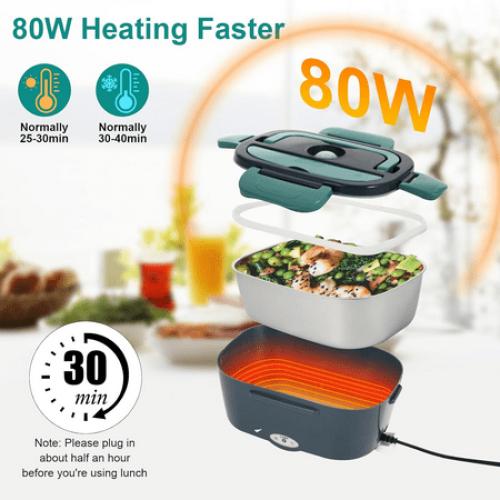 Electric Lunch Box Food Heater, 80W Portable Warmer for Car Truck Work with 304 Stainless Steel