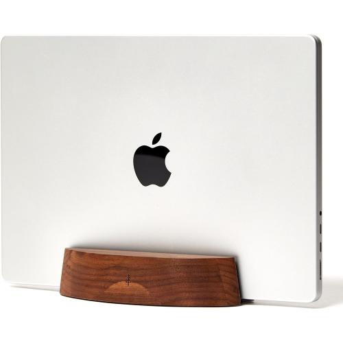 Nordik Vertical Laptop Stand - Walnut - Premium Laptop Holder and Dock for Home Office - Notebook Holder - Space Saving Desk Dock for Mac Users and Laptop Users - Stable Non-Slip Wood Stand