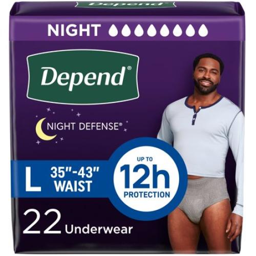 Depend Night Defense Incontinence Underwear for Men, Adult Diapers, L, 22 Count