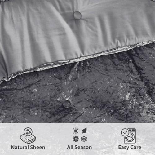 Regency Heights Full/Queen Cozy Velvet Comforter Sets, Luxury 3-Piece All Season Down Alternative Bedding Set, Grey Comforter Bed Set with Pillow Shams