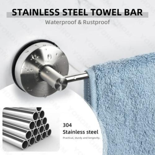 Yohom Suction Cup Bath Hand Towel Bar for Bathroom Wall Mount 22 inches Stainless Steel Hand Towel Holder for Glass Shower Door Kitchen Towel Rack Brushed
