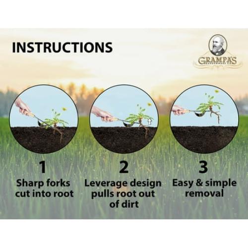 Grampa's Hand Weeder Tool - The Perfect Lightweight Easy To Use Weed Puller Tool For Garden - Durable Unique Lever Design With V-Shaped Forks Allows For Easy Removal Of Weeds & Their Roots.