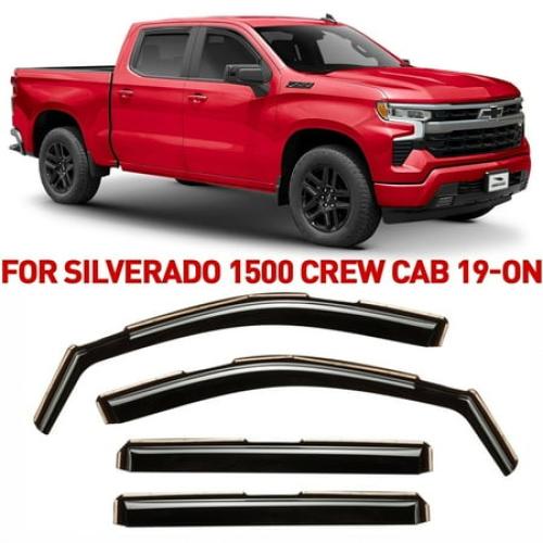Voron Glass in-Channel Extra Durable Rain Guards for Trucks Chevrolet (Chevy) Silverado/GMC Sierra 1500 2019-2024 Crew Cab, Window Deflectors, Vent Window Visors, 4 pcs. - 220089