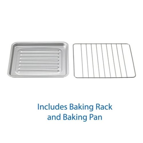 Mainstays 4-Slice Countertop Toaster Oven with 3 Settings, Includes Baking Rack and Pan, Black, New