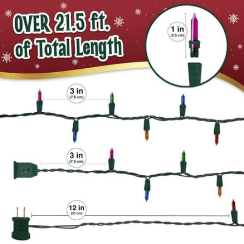 Stargo Warm Multi Color Christmas Tree Lights - 20 ft String of 105 Incandescent Mini Bulbs Multifunctional Lighting Modes, for Decorative, Bedroom, Outdoor, Xmas Twinkle Lights with Green Wire Total
