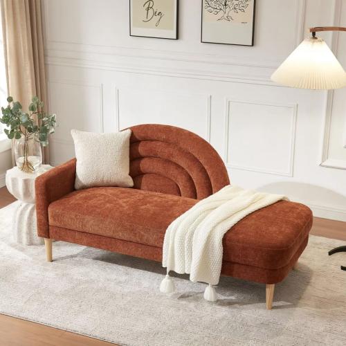 Hamm Arc of Hope Chaise Lounge – Ocher Rainbow-Inspired Reclining Sofa with Soft Linen Fabric, Solid Pine Wood Frame, and High-Density Foam for Comfort and Style