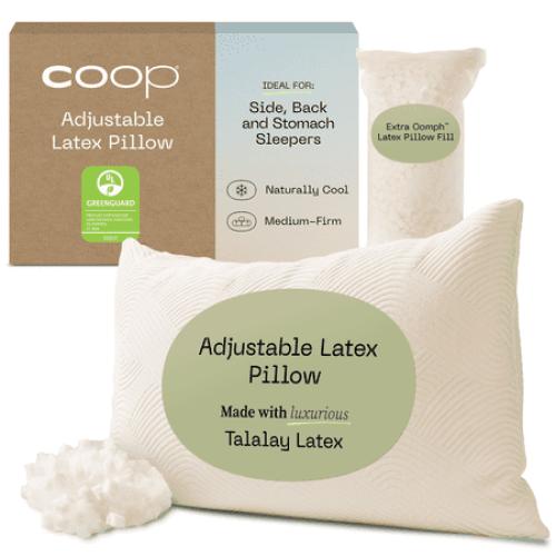 Coop Home Goods Adjustable Latex Pillow Queen, with Talalay Latex & Microfiber Fill, Naturally Cooling, Eco-Friendly, Medium Firm Pillow for Back, Stomach or Side Sleepers