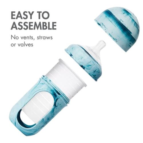 Boon NURSH Reusable Silicone Pouch Baby Bottles – Stage 2 Medium Flow – 8oz – Marble (3pk)