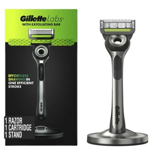 Gillette Labs with Exfoliating Bar Men's Razor - 1 Handle, 1 Blade Refill and Premium Stand, Silver