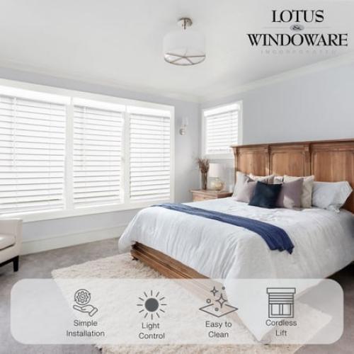 Lotus & Windoware Cordless 2 Faux Wood Room Darkening Horizontal Blind, Snow White