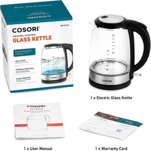 Cosori Electric Kettle for Tea, Water Kettle with Automatic Shut off, Stainless Steel, 1.7L, Black